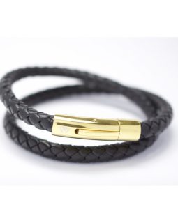 Black Double wrap bracelet with 18kt gold Clasp